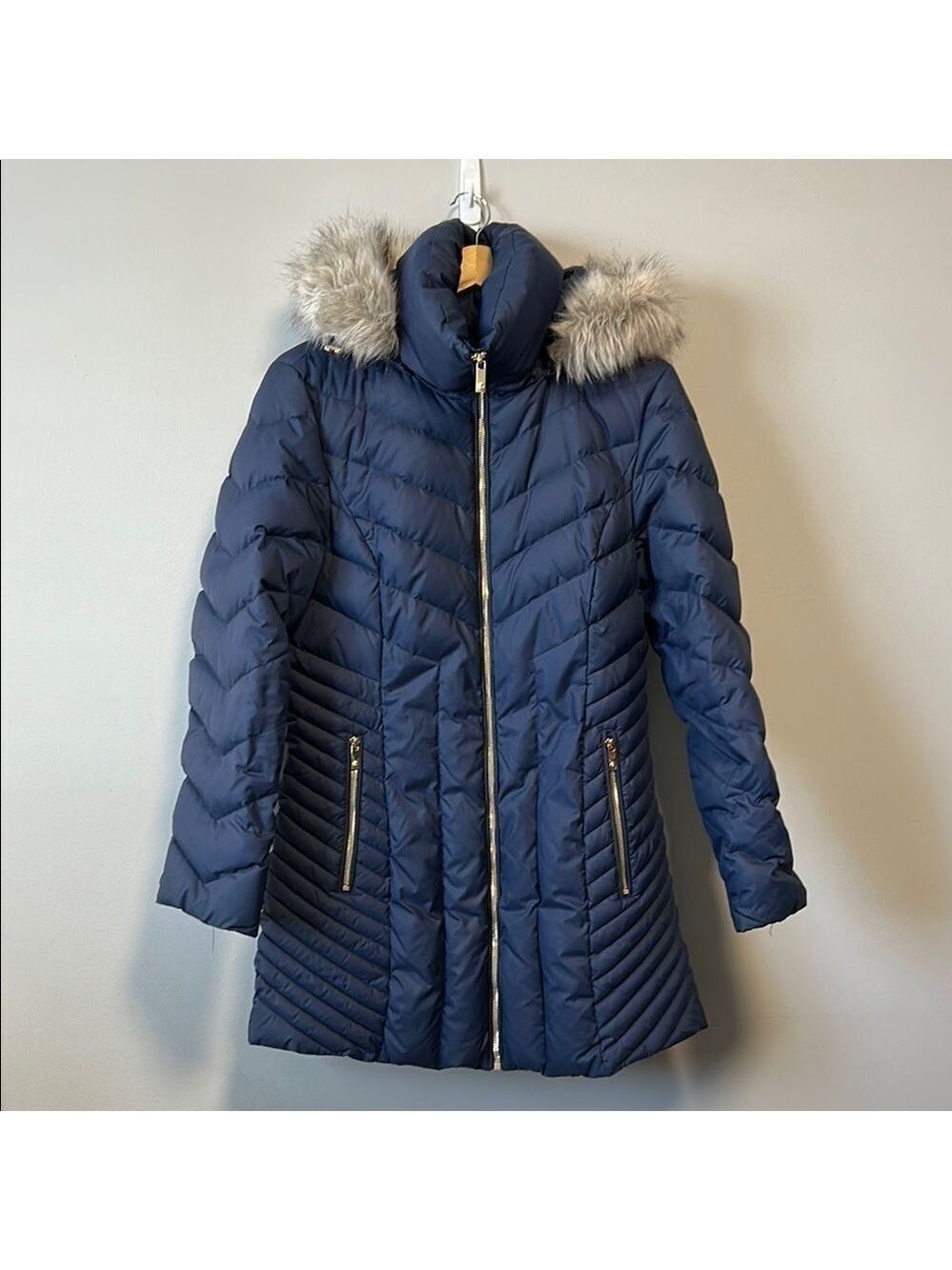 Anne Klein Winter Down Filled Classic Minimalist Puffer Jacket Coat Medium - Picture 2 of 15